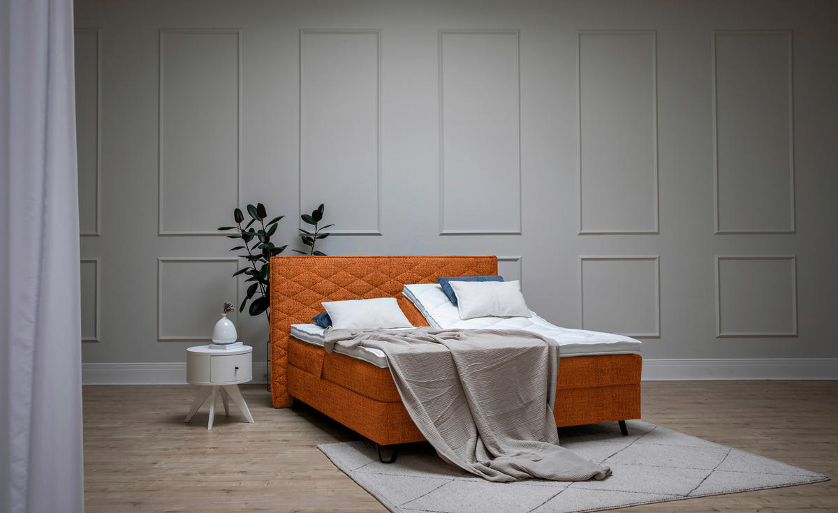 BOXSPRINGBETT 180/200 cm  in Cognac  - Cognac/Schwarz, Konventionell, Holz/Textil (180/200cm) - Sjöholm