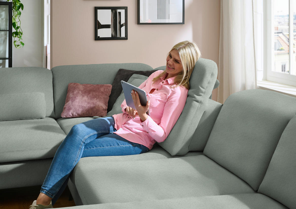 WOHNLANDSCHAFT Chenille Hellgrau  - Hellgrau/Schwarz, Design, Textil/Metall (255/369/198cm) - Beldomo Style