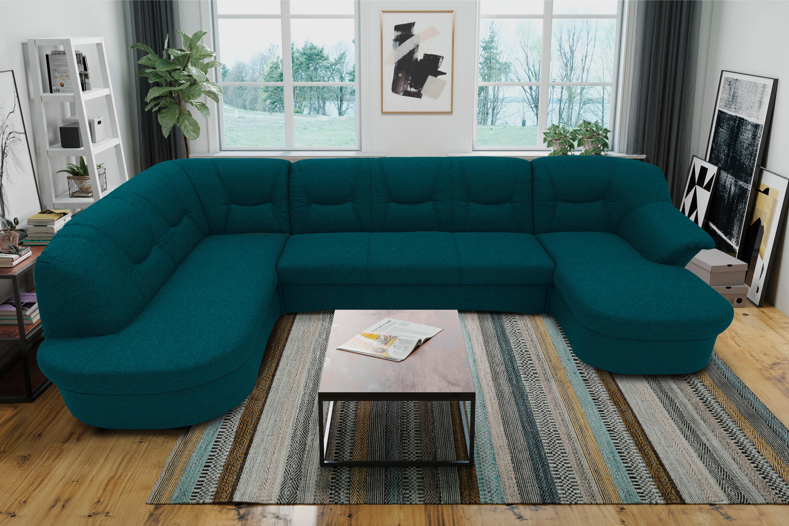 WOHNLANDSCHAFT in Mikrofaser Dunkelblau  - Schwarz/Dunkelblau, KONVENTIONELL, Kunststoff/Textil (180/295/146cm) - MID.YOU