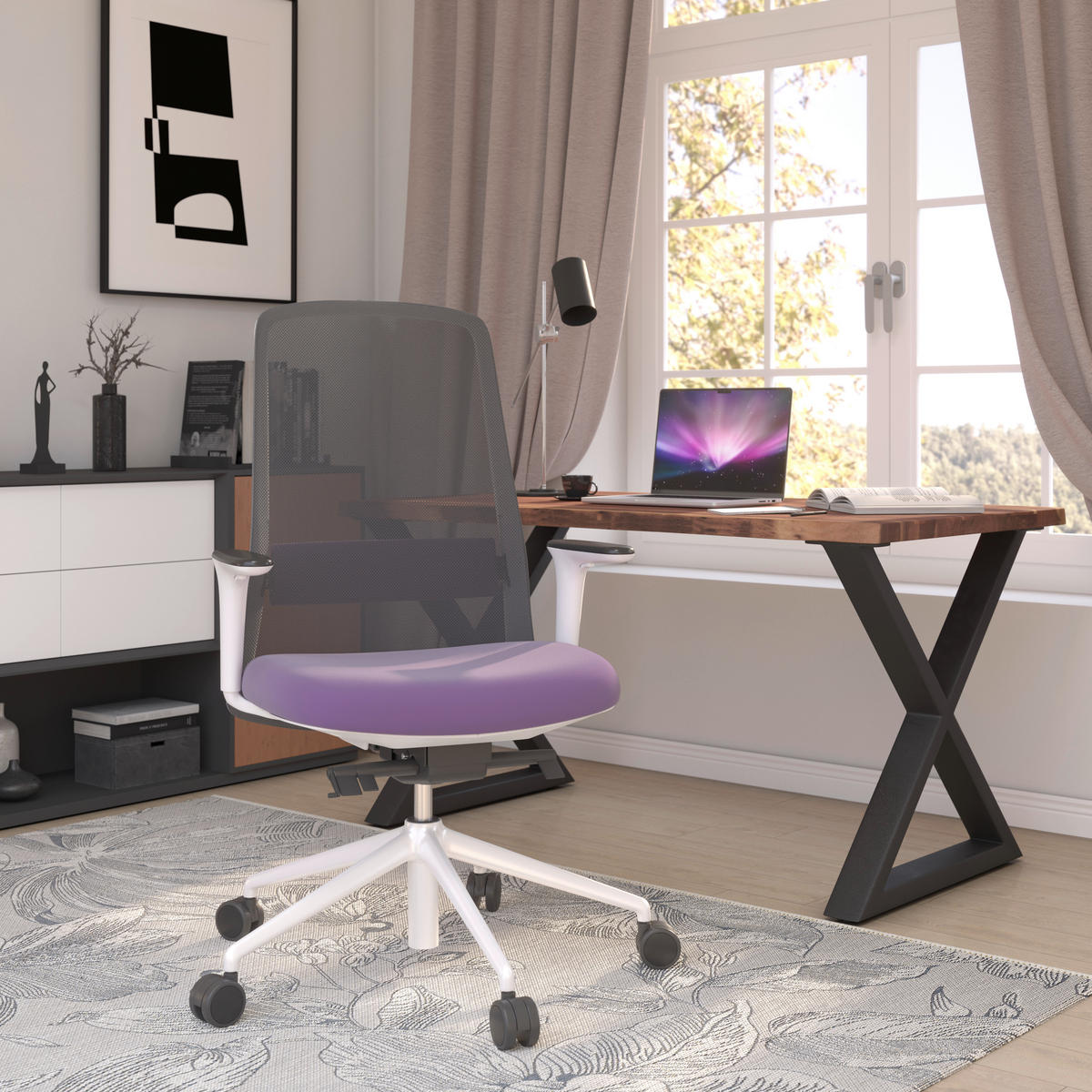 DREHSTUHL Lederlook Lila, Schwarz, Weiß  - Lila/Schwarz, MODERN, Kunststoff/Textil (70/103-115/70cm)