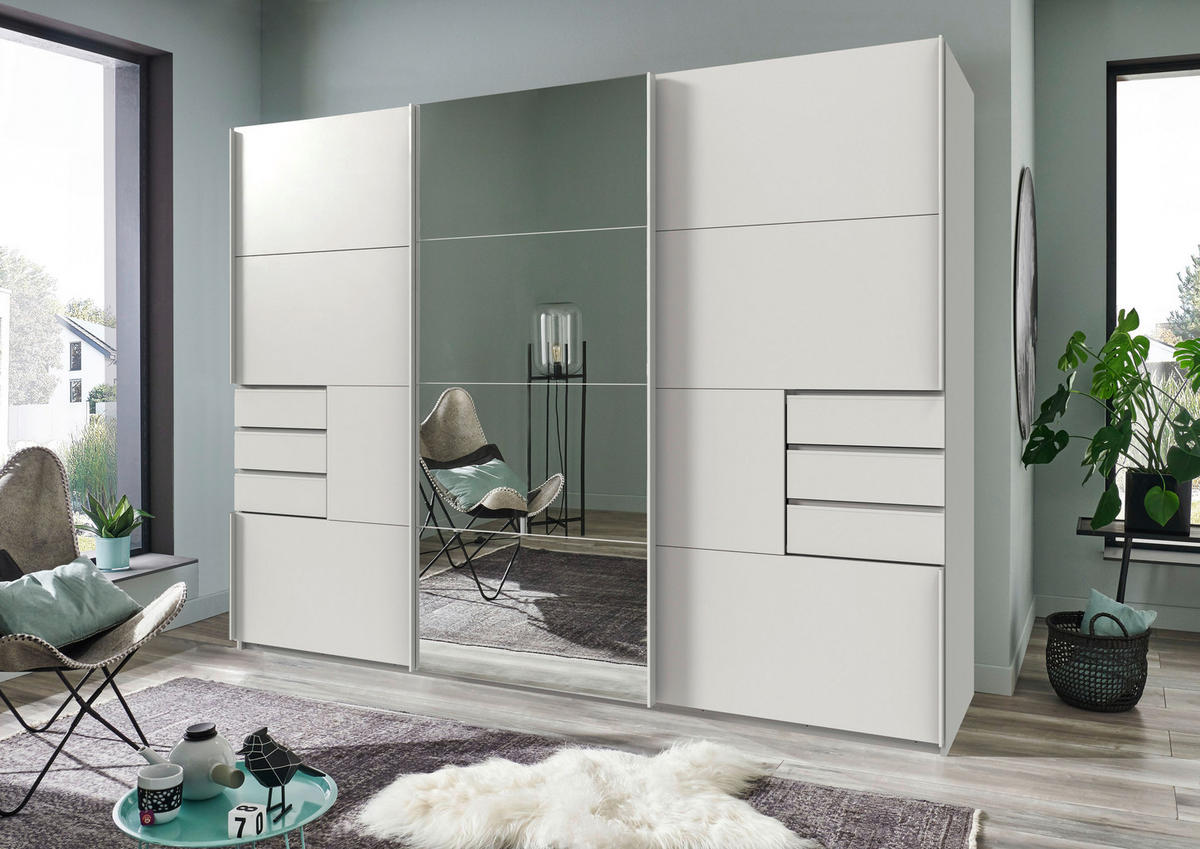 SCHIEBETÜRENSCHRANK 313/208/64 cm 3 Tür(en)-türig  - Klar/Weiß, KONVENTIONELL, Glas/Holzwerkstoff (313/208/64cm) - P & B