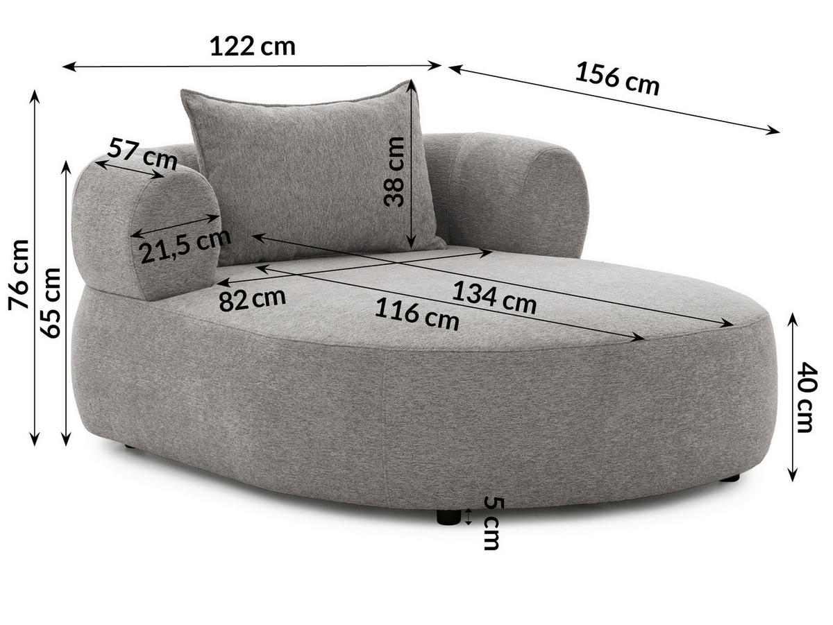 XXL-SESSEL Chenille Grau    - Schwarz/Grau, Design, Kunststoff/Textil (122/76/156cm) - Livetastic