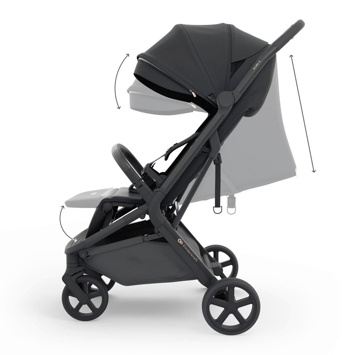 BUGGY Nubi 3  - Schwarz Hochglanz/Schwarz, Basics, Kunststoff/Textil (68,5/53/106,5cm) - Kinderkraft
