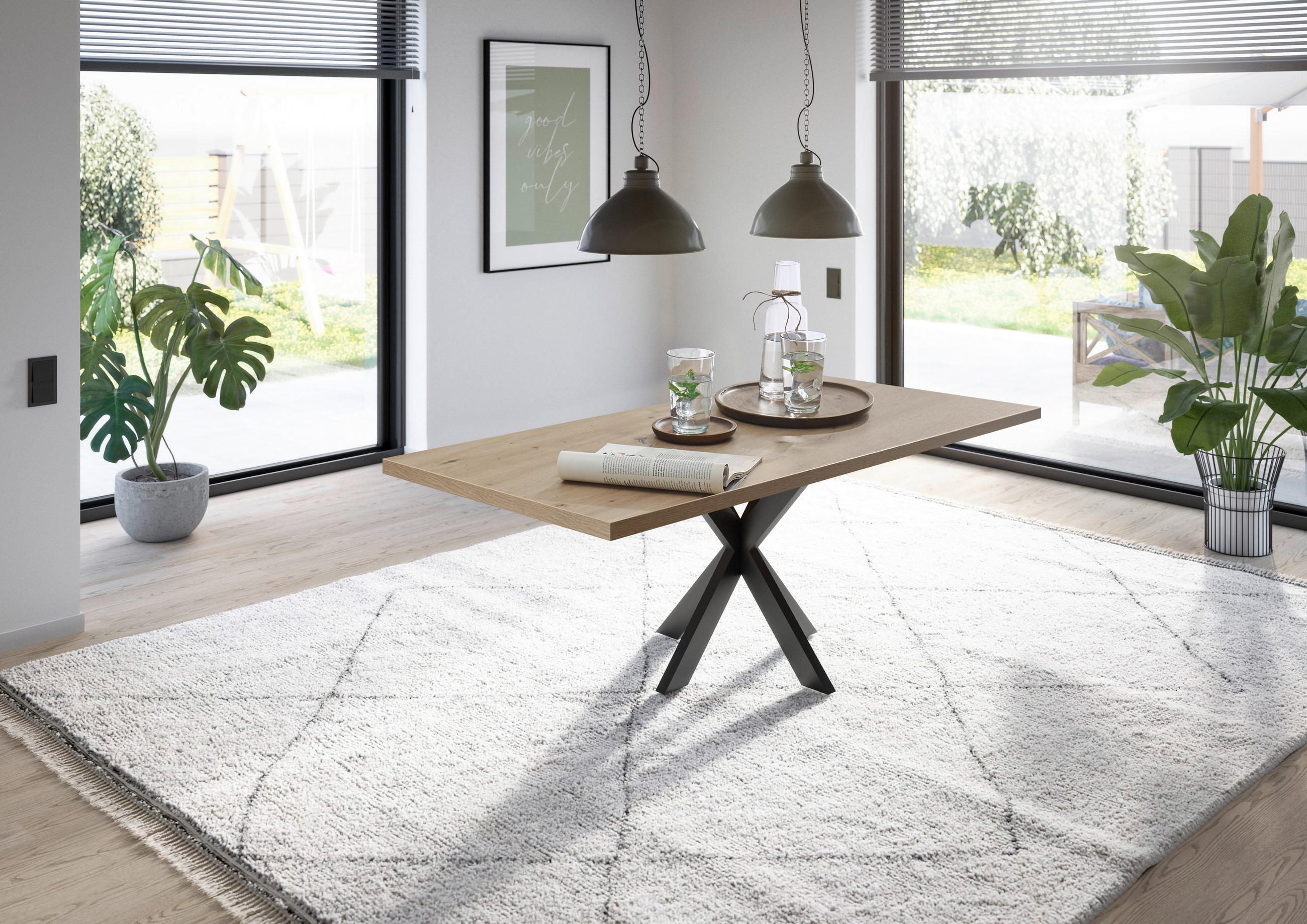 ESSTISCH rechteckig Schwarz, Eichefarben  - Eichefarben/Schwarz, MODERN, Holzwerkstoff/Metall (140/90/78cm) - Livetastic
