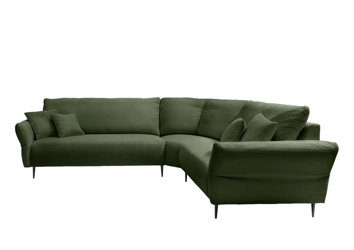 ECKSOFA in Cord Dunkelgrün  - Dunkelgrün/Schwarz, Design, Textil/Metall (294/256cm) - Livetastic