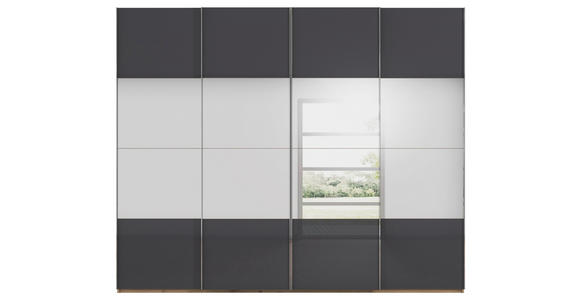 SCHWEBETÜRENSCHRANK 271/223/68 cm 4-türig Schwarz, Eiche Artisan  - Chromfarben/Schwarz, Design, Glas/Holzwerkstoff (271/223/68cm) - Novel