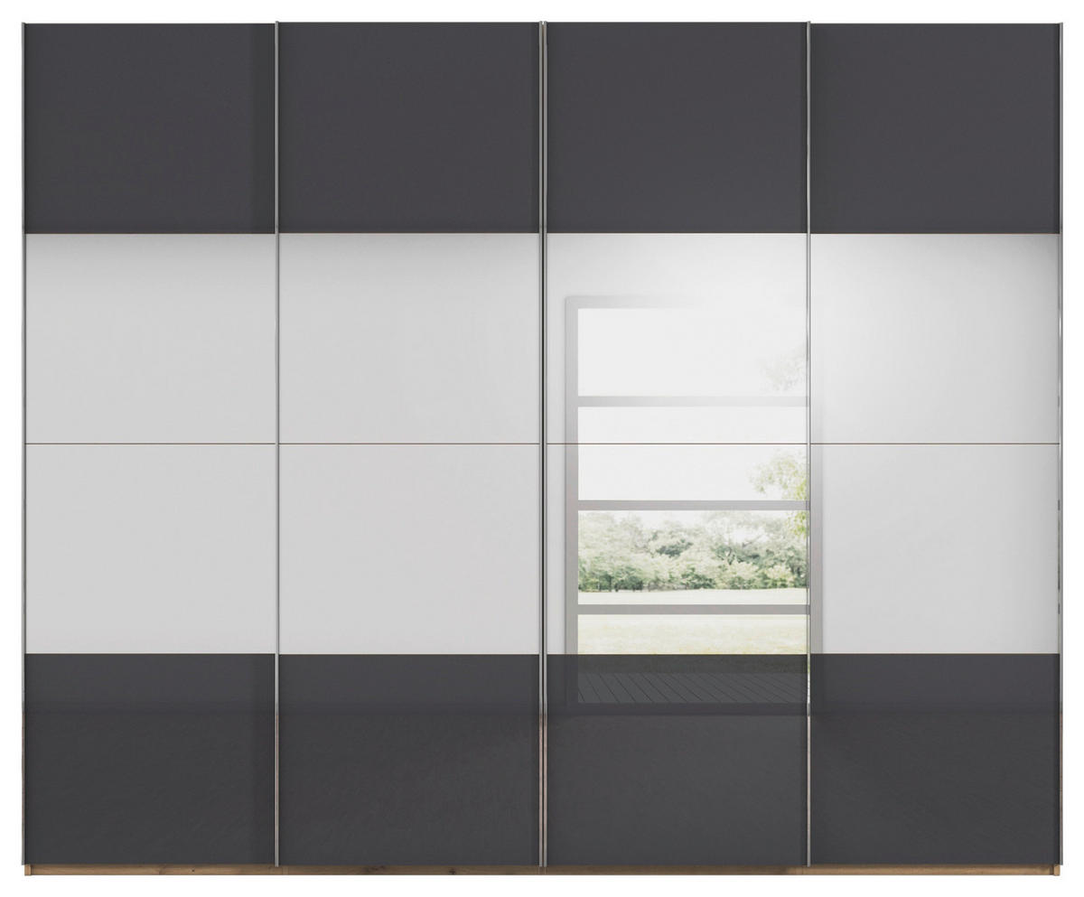 SCHWEBETÜRENSCHRANK 271/223/68 cm 4-türig Schwarz, Eiche Artisan  - Chromfarben/Schwarz, Design, Glas/Holzwerkstoff (271/223/68cm) - Novel