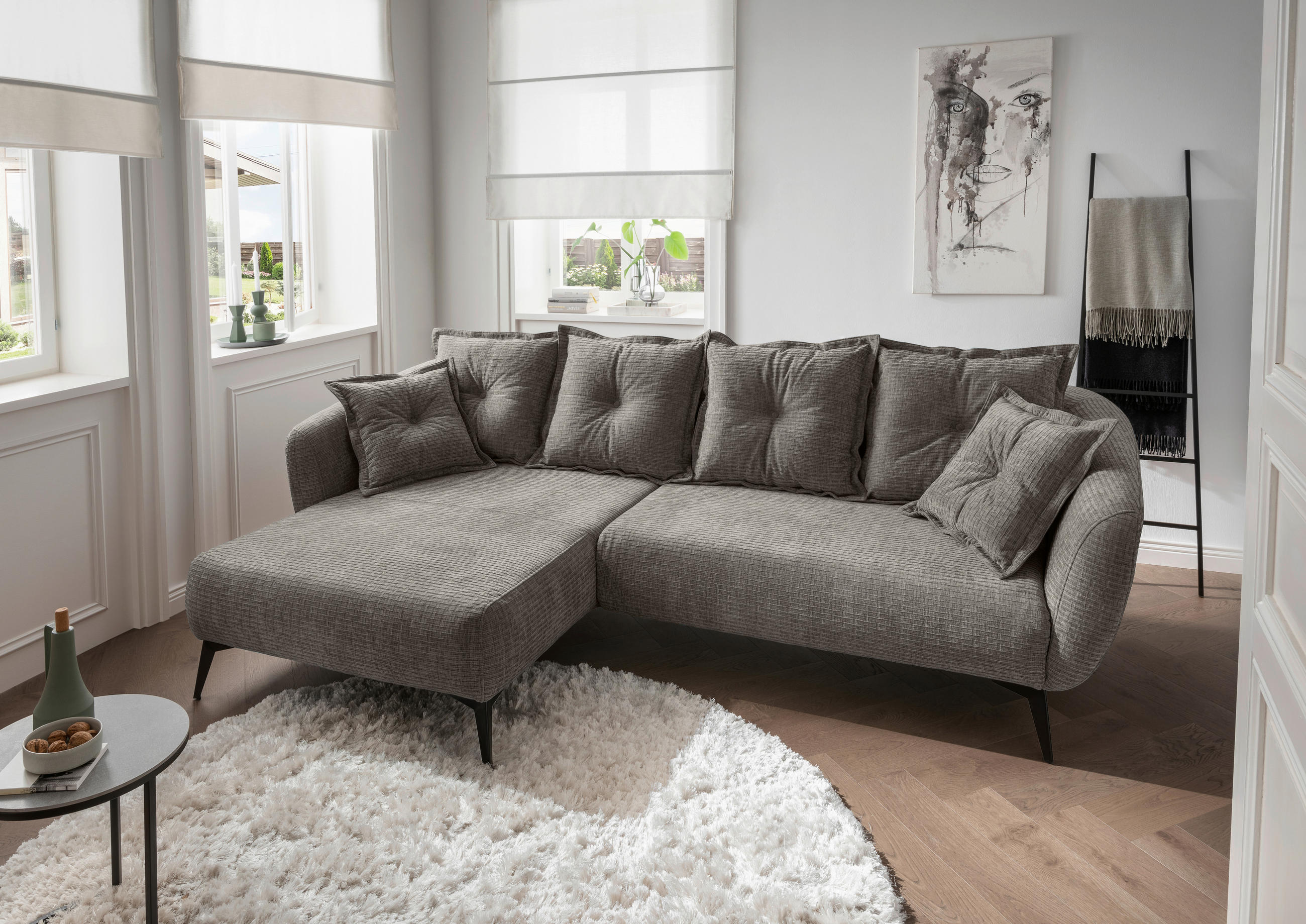 ECKSOFA in Mikrofaser Graubraun  - Graubraun/Schwarz, Modern, Textil/Metall (162/277cm) - Livetastic