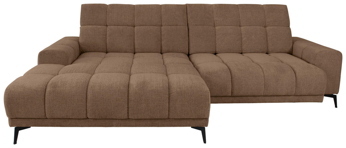 ECKSOFA inkl.Funktionen Hellbraun Chenille  - Hellbraun/Schwarz, MODERN, Textil/Metall (195/300cm) - Xora