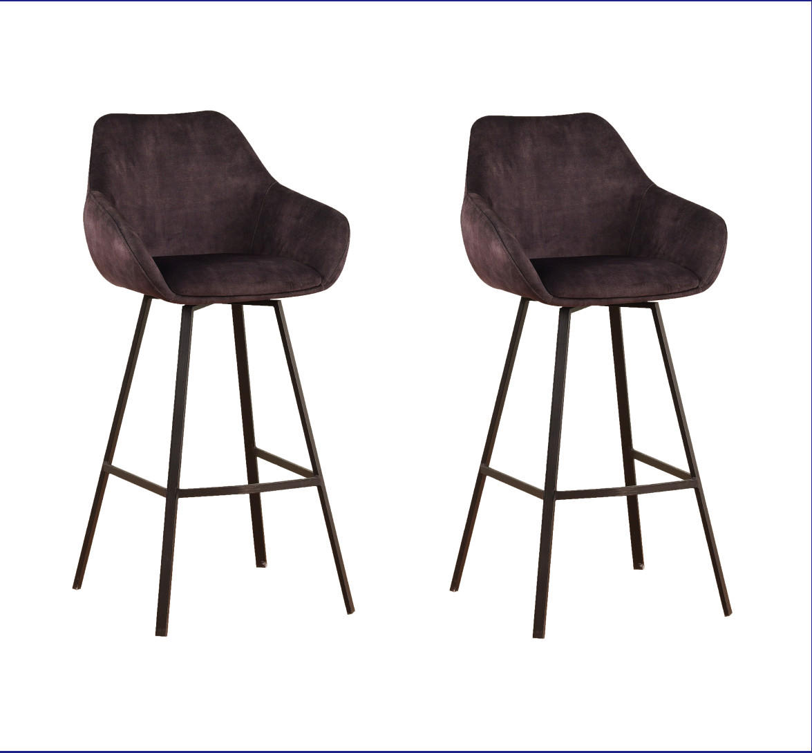 BARHOCKER-SET Samt, Velours Anthrazit Sitzfläche 180° drehbar, automatische Rückholfunktion  - Anthrazit/Schwarz, MODERN, Textil/Metall (55/109/57cm) - MID.YOU