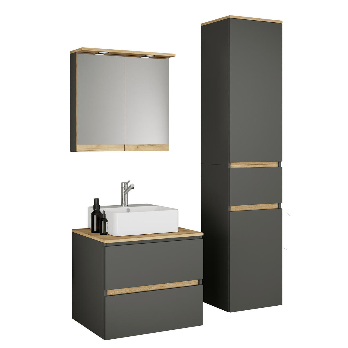 BADEZIMMER 4-teilig  in 90 cm  - Honigeiche/Anthrazit, Trend, Keramik/Holzwerkstoff (90cm) - MID.YOU