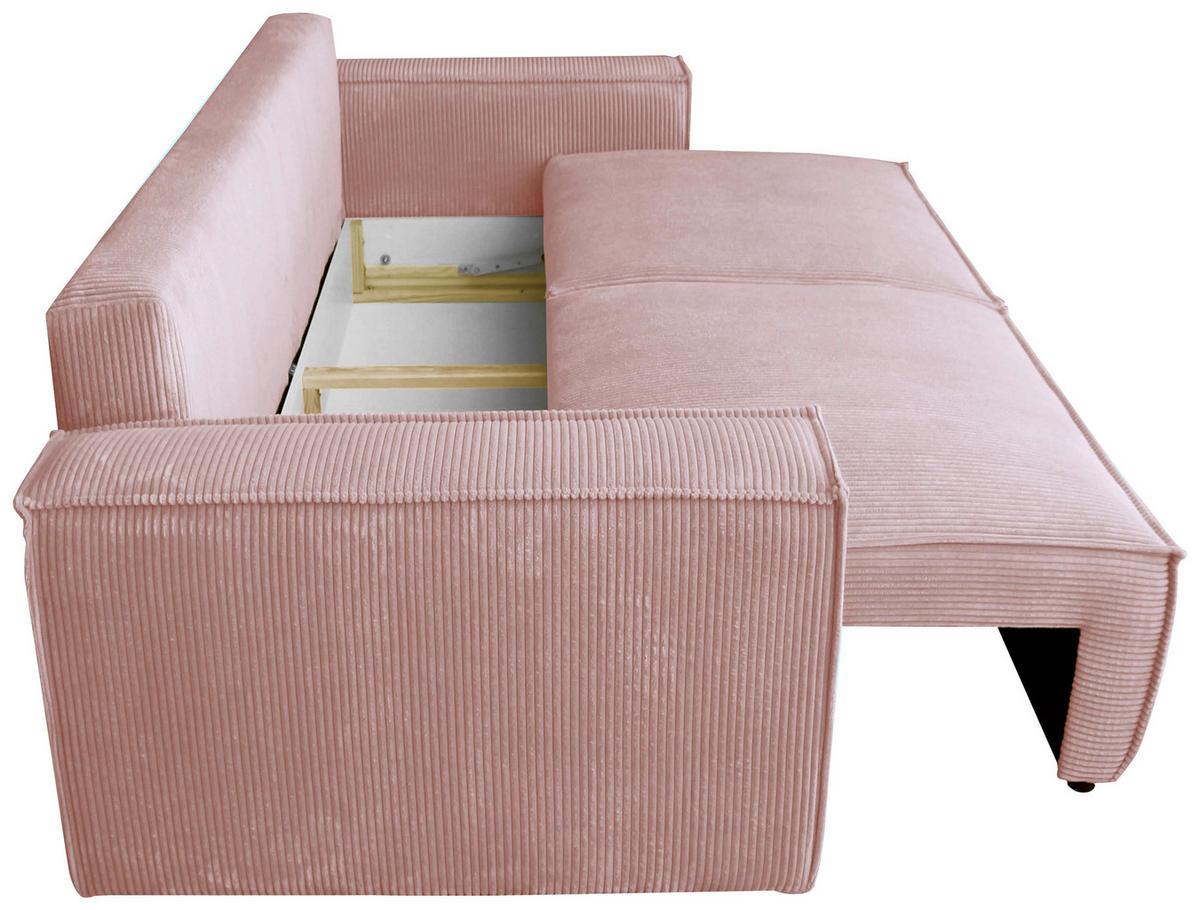 SCHLAFSOFA  mit Liegefunktion, Schlafen auf Sitzhöhe, Rücken echt Cord Rosa  - Schwarz/Rosa, KONVENTIONELL, Kunststoff/Textil (240/89/100cm) - Carryhome