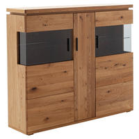 VYSOKÁ KOMODA, trámový dub, šedá, barvy dubu, 150/128/37 cm - šedá/barvy dubu, Natur, kov/dřevo (150/128/37cm) - Linea Natura