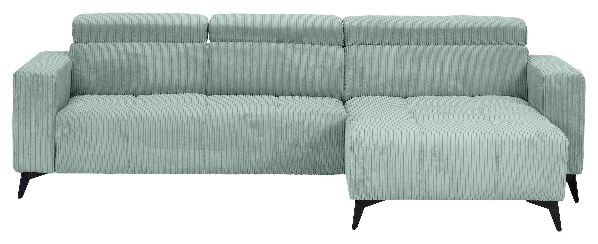 ECKSOFA Olivgrün Cord Rücken echt, Kopfteilverstellung, Sitzvorzug  - Schwarz/Olivgrün, KONVENTIONELL, Textil/Metall (257/170cm) - Carryhome