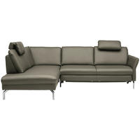 ECKSOFA in Echtleder Hellgrau  220/284 cm  - Hellgrau/Alufarben, KONVENTIONELL, Leder/Metall (220/284cm) - Beldomo Premium