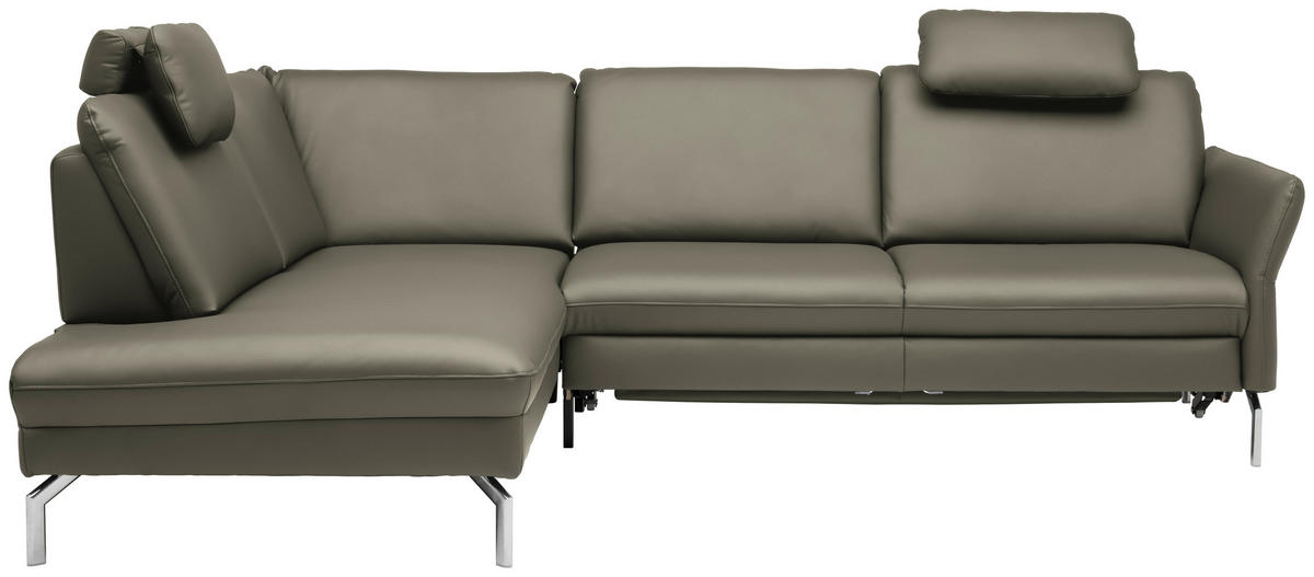 ECKSOFA in Echtleder Hellgrau  220/284 cm  - Hellgrau/Alufarben, KONVENTIONELL, Leder/Metall (220/284cm) - Beldomo Premium