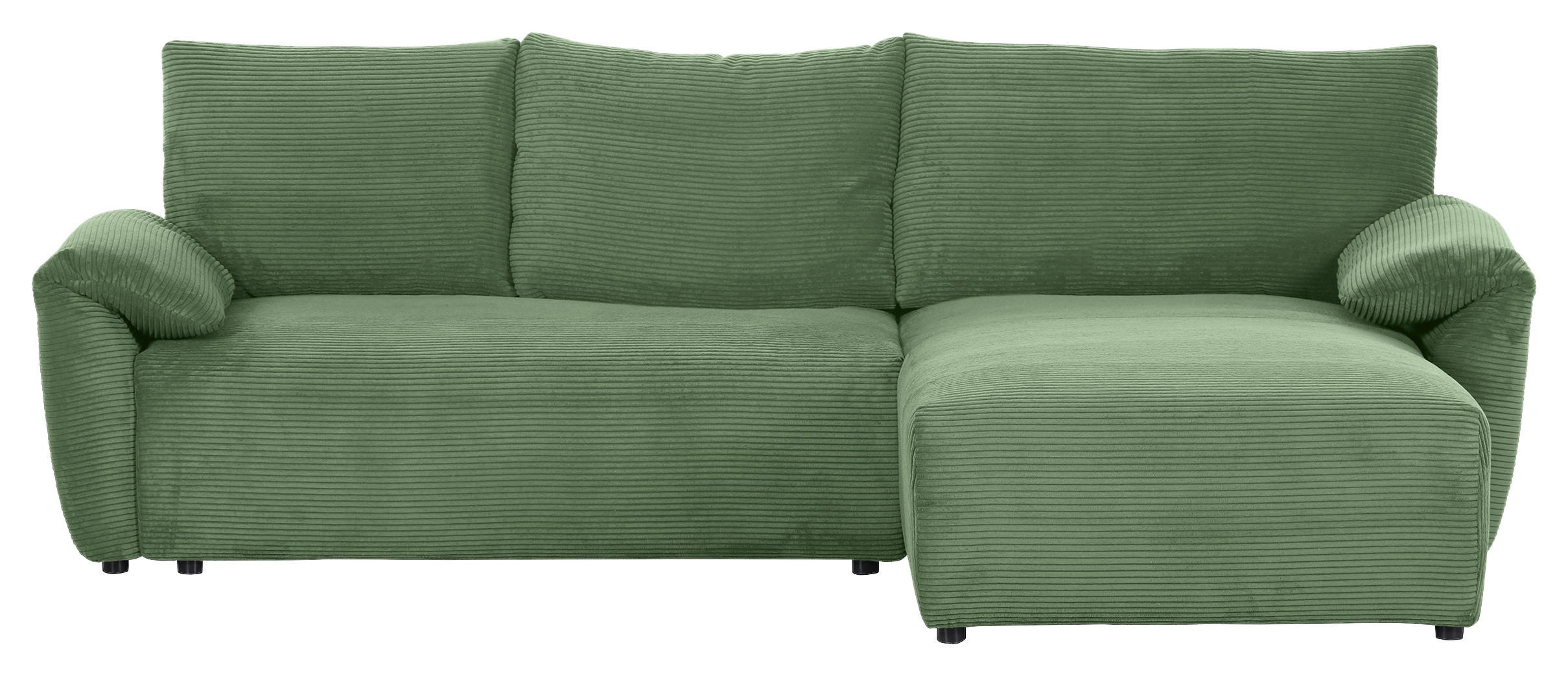 ECKSOFA in Cord Olivgrün  - Schwarz/Olivgrün, Konventionell, Kunststoff/Textil (266/180cm) - MID.YOU