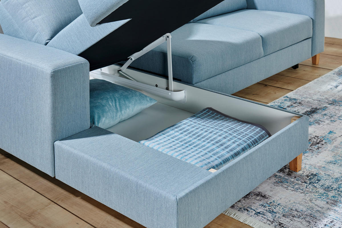 ROHOVÁ SEDAČKA, textil, světle modrá - světle modrá/barvy buku, Design, dřevo/textil (160/260cm) - Ti'me