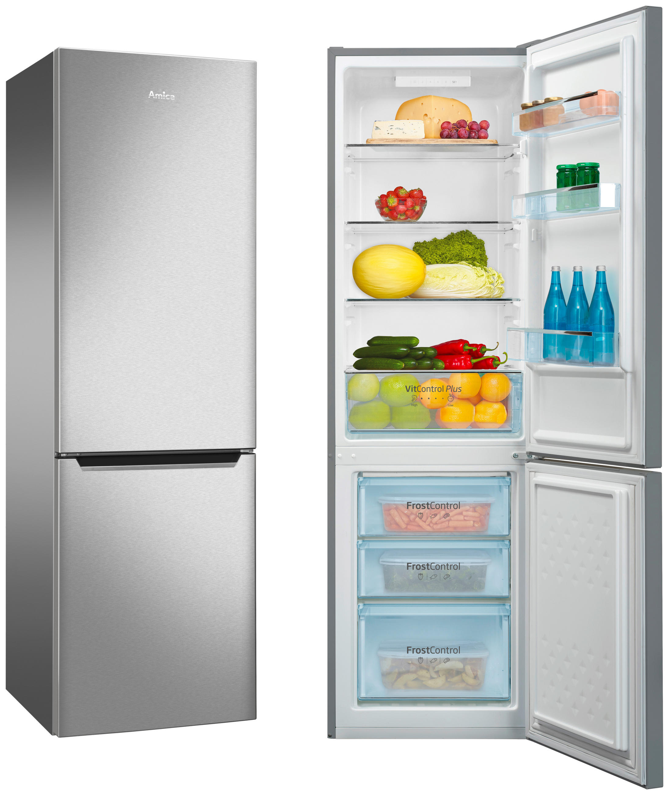 KÜHL-GEFRIER-KOMBINATION KGCL387150E  - Edelstahlfarben, Basics, Metall (54/170/59,5cm) - Amica