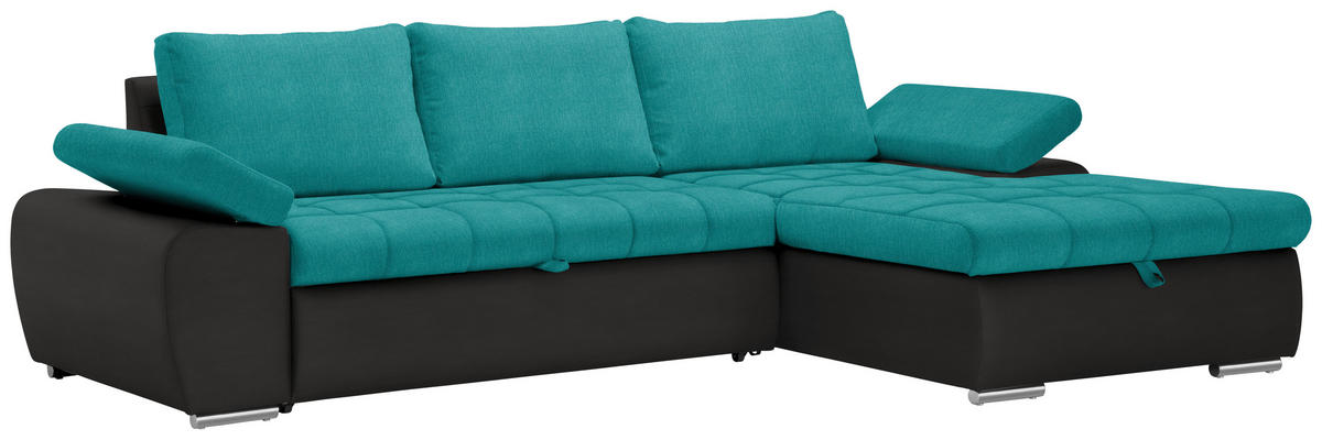 ECKSOFA in Flachgewebe Schwarz, Türkis  271/175 cm  - Türkis/Schwarz, Design, Kunststoff/Textil (271/175cm) - Xora