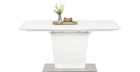 ESSTISCH in Metall, Glas, Holzwerkstoff 160-210/90/76 cm - Edelstahlfarben/Weiß, Design, Glas/Holzwerkstoff (160-210/90/76cm) - Novel