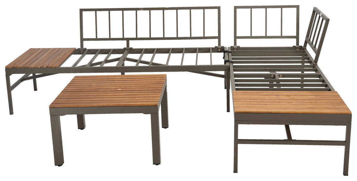LOUNGEGARNITUR   57/35/57 cm Akazie vollmassiv Aluminium  - Beige/Beigebraun, MODERN, Holz/Textil (57/35/57cm) - Ambia Garden