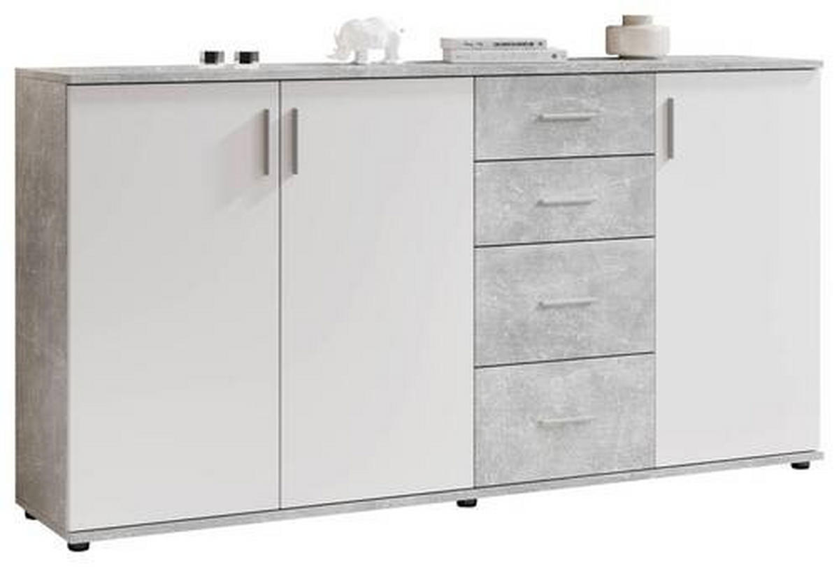 KOMODA, sivá, biela, 160/82/35 cm - sivá/biela, Konventionell, kompozitné drevo/plast (160/82/35cm) - Carryhome
