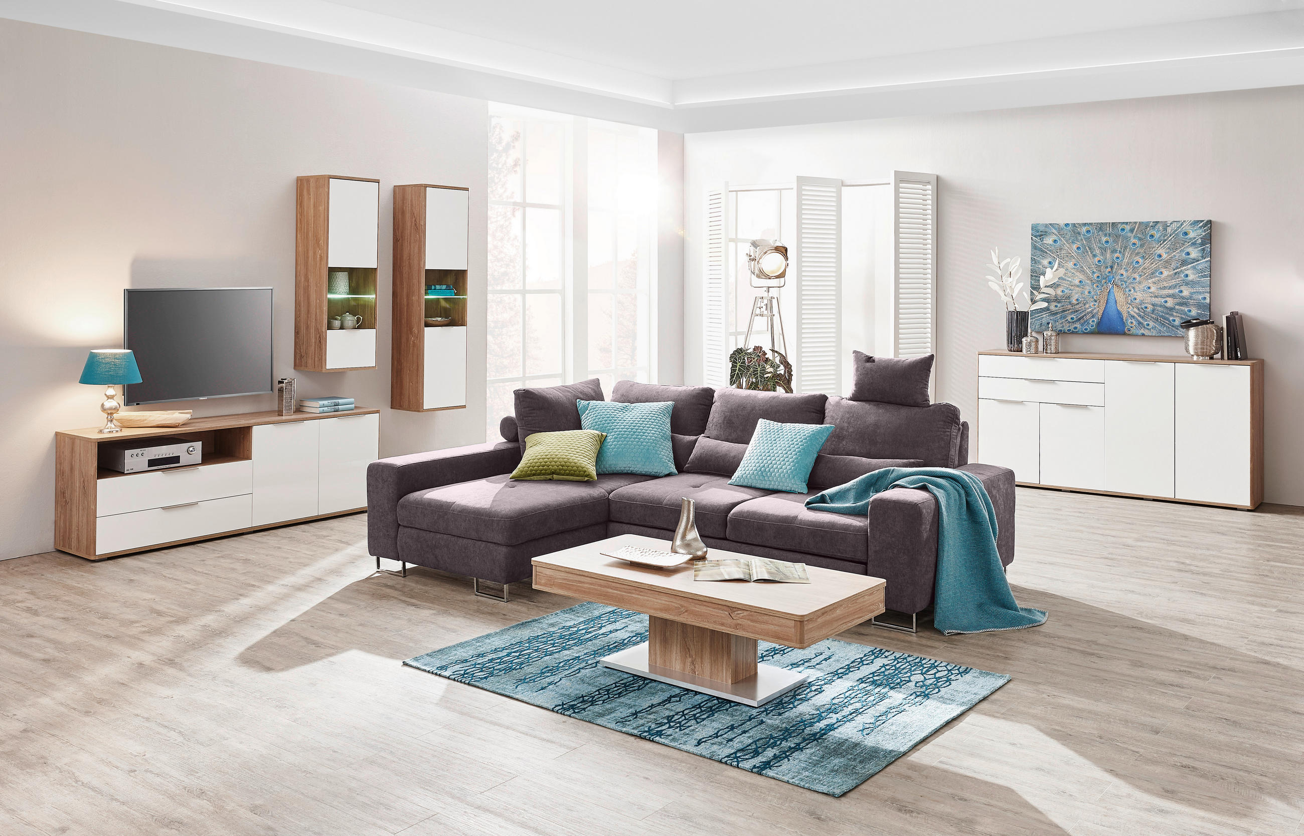 ECKSOFA Taupe Flachgewebe  - Taupe, Design, Textil/Metall (188/260cm) - Hom`in