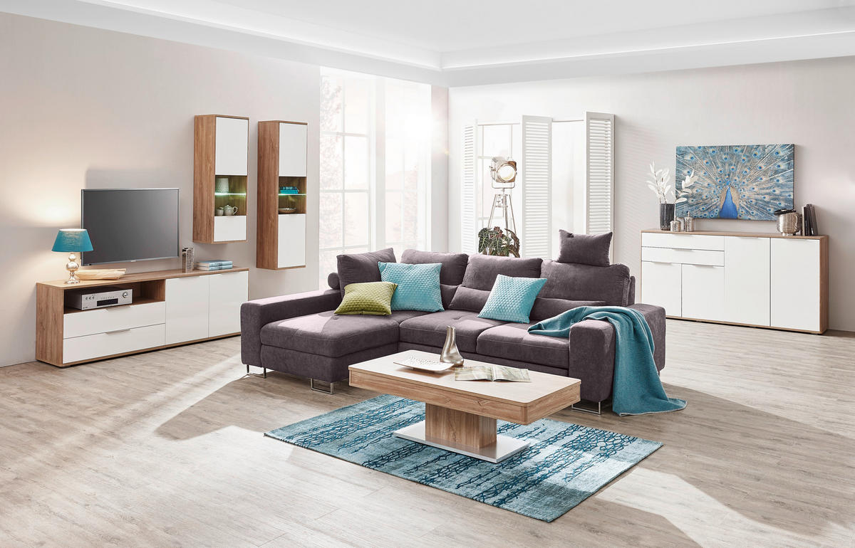 ECKSOFA in Flachgewebe Taupe  - Taupe, Design, Textil/Metall (188/260cm) - Hom`in