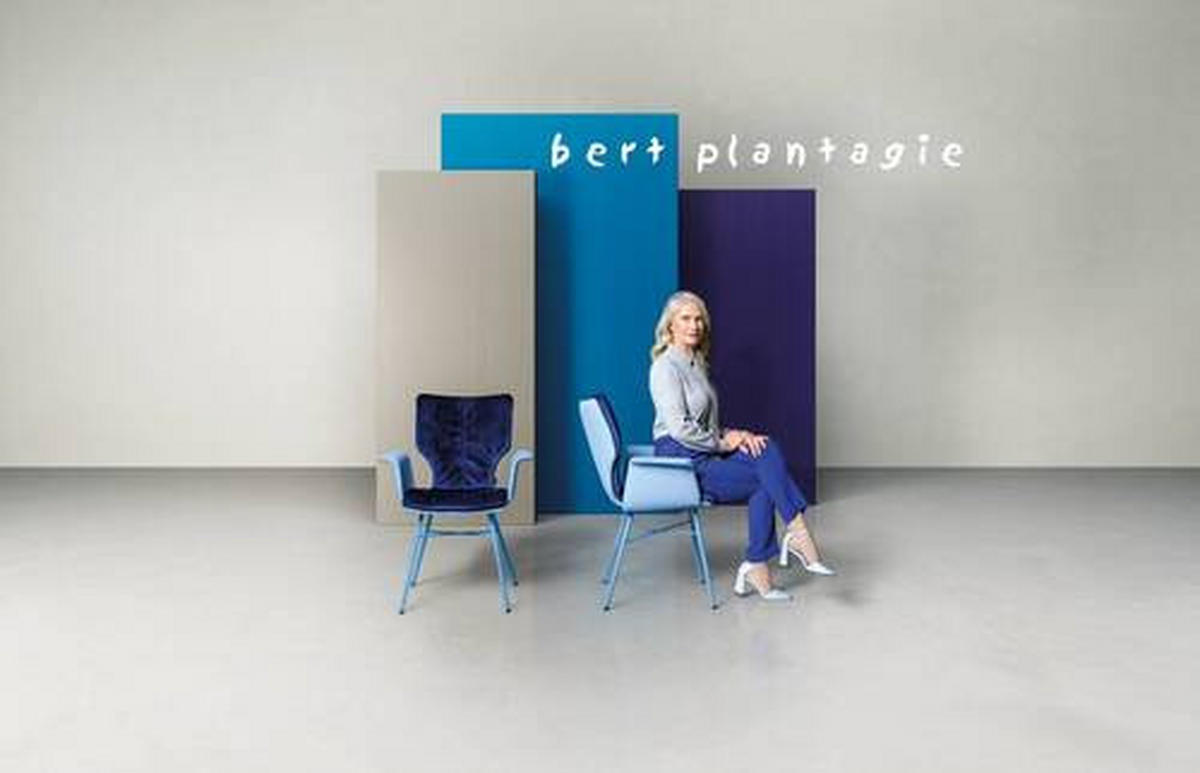 ARMLEHNSTUHL  in Samt Echtleder pigmentiert  - Dunkelblau/Hellblau, Design, Leder/Textil (48/91/60cm) - Bert Plantagie