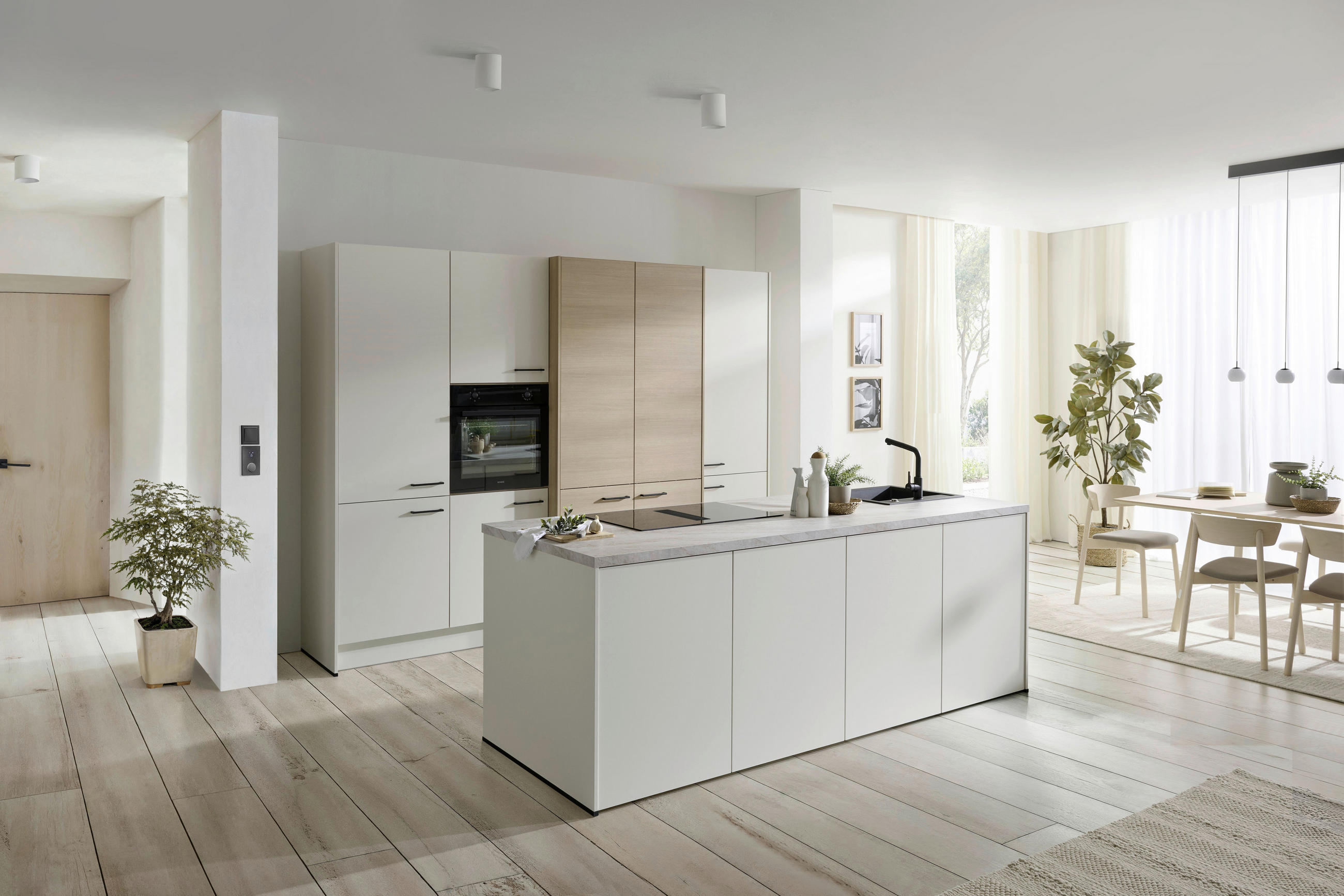 KÜCHENBLOCK 286,4 cm   in Weiß, Eichefarben  - Eichefarben/Beige, Basics, Holzwerkstoff/Metall (286,4cm) - Venda