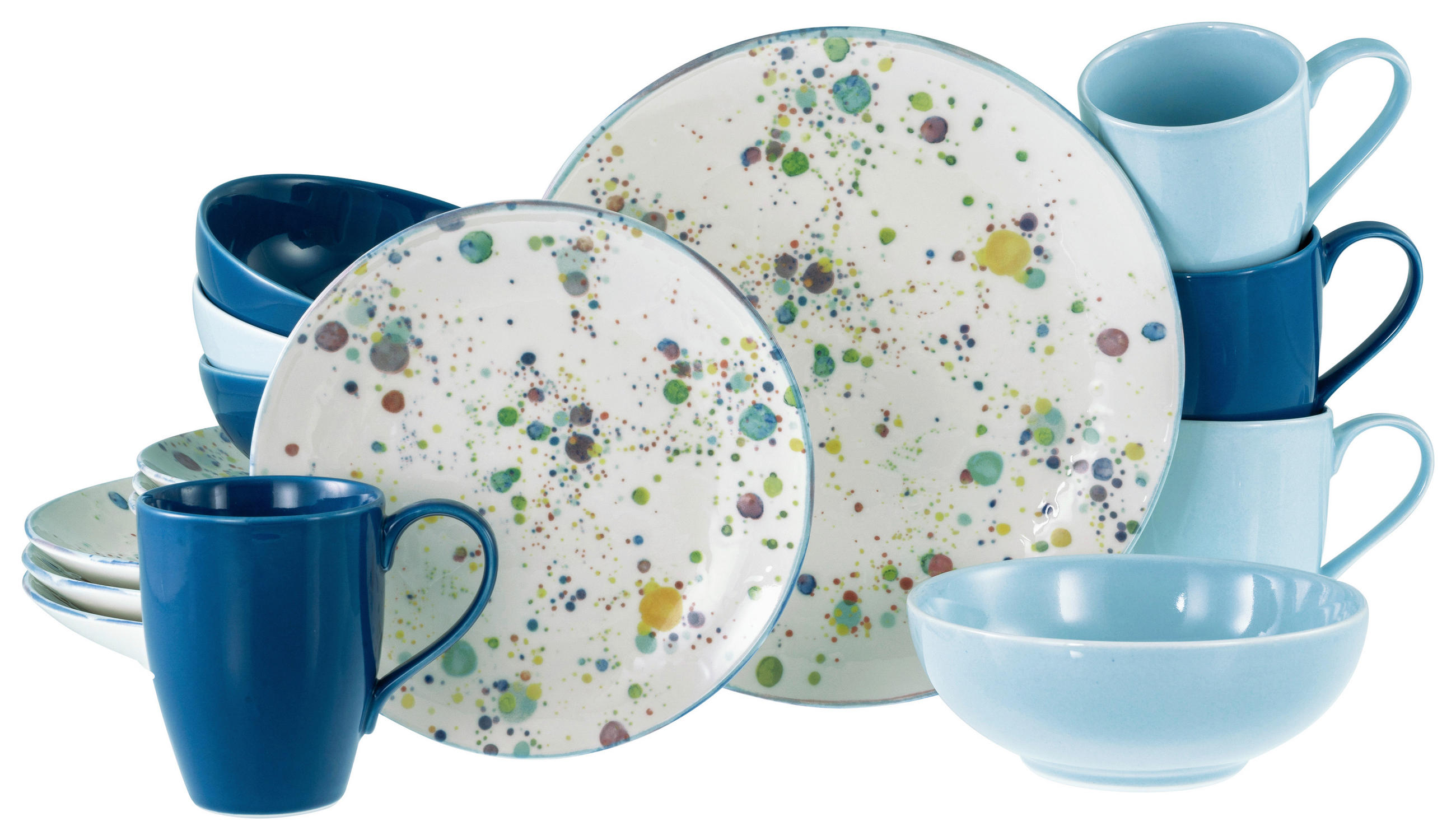 KOMBISERVICE Candy Drops Mix 16-teilig  - Blau/Pastellblau, Basics, Keramik (35/34/34cm) - Creatable