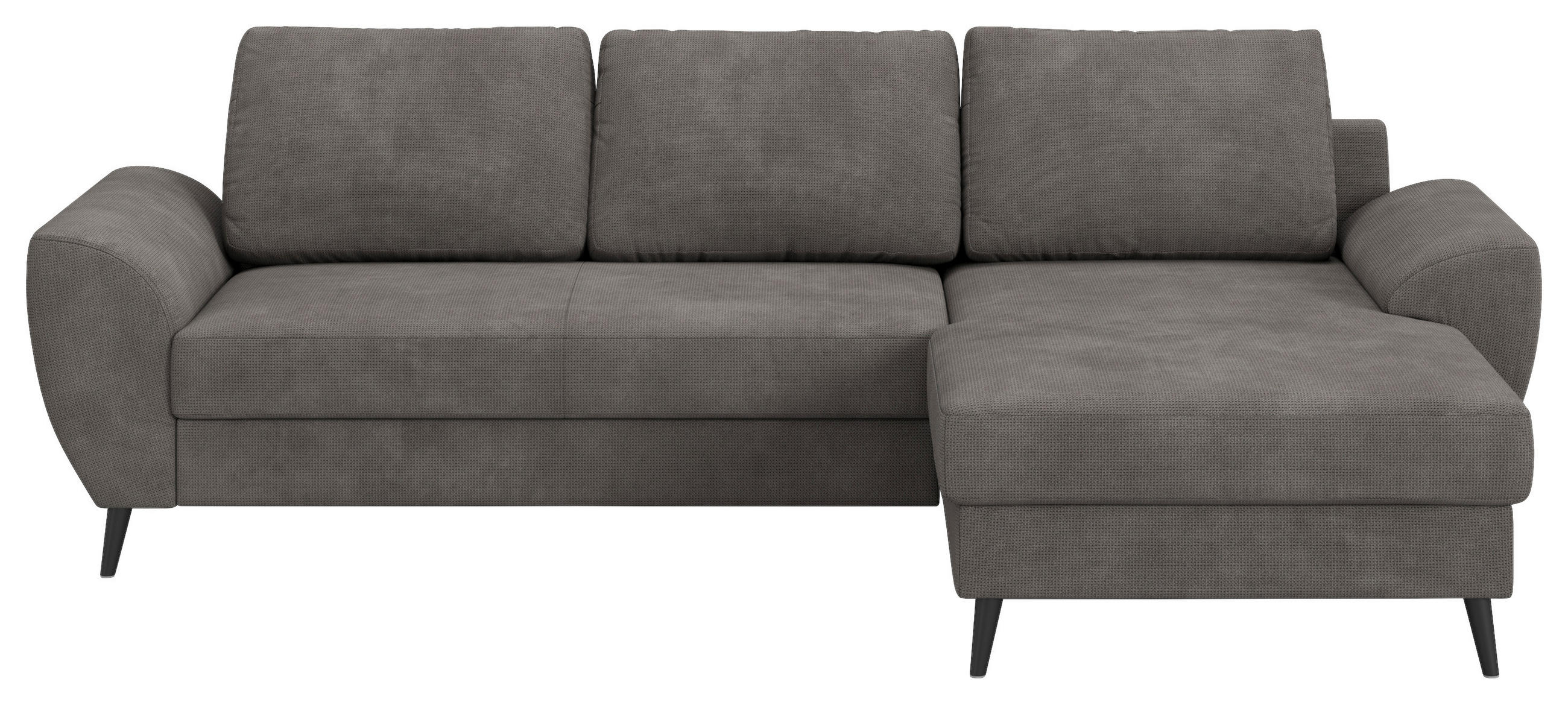 ECKSOFA TERRA Grau Chenille Rückenkissen, Bettkasten  - Schwarz/Grau, Trend, Textil/Metall (255/154cm) - MID.YOU