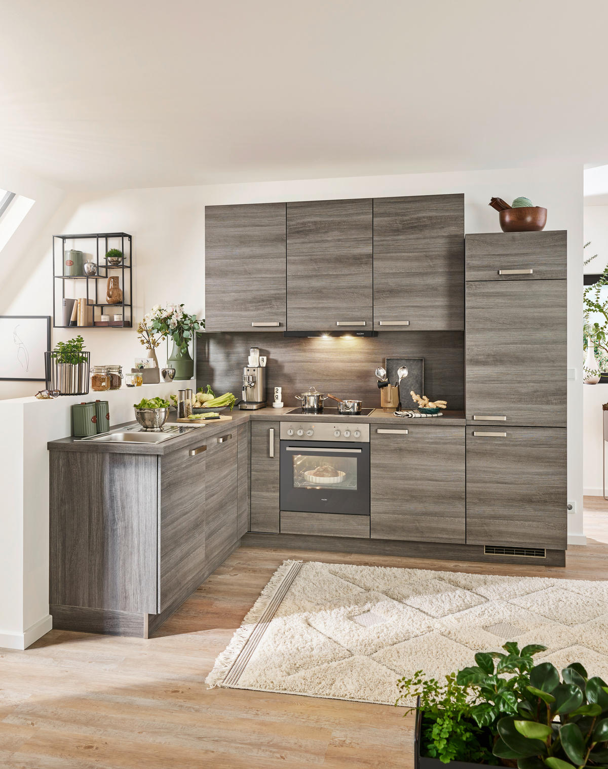 ECKKÜCHE 200/260 cm  in Eichefarben  - Edelstahlfarben/Eichefarben, Design, Holzwerkstoff/Metall (200/260cm) - Express