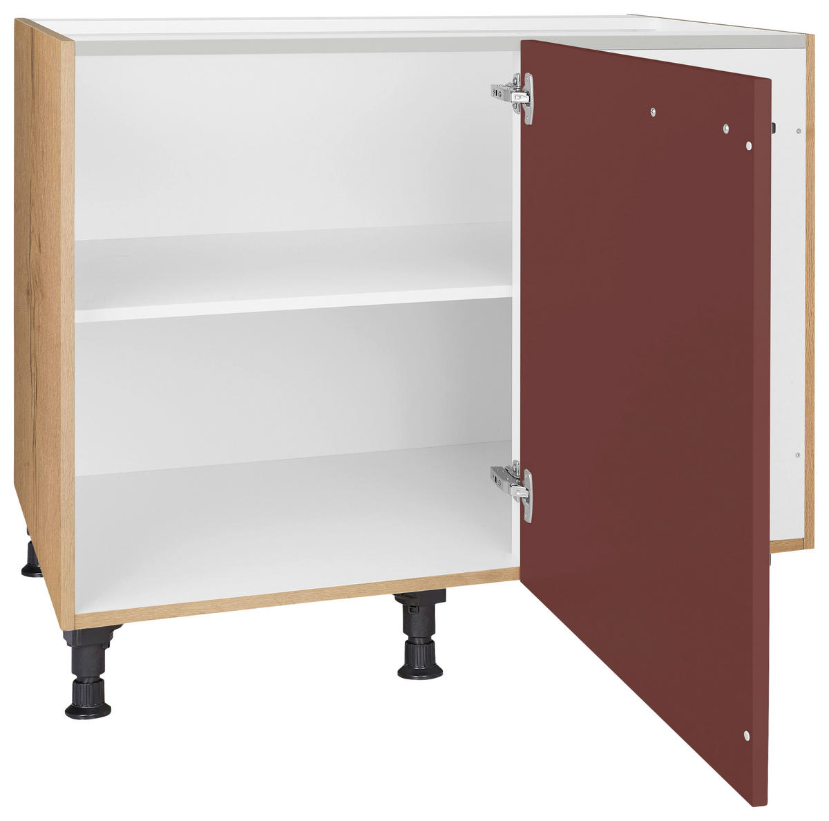 ECKUNTERSCHRANK 125/87/65 cm  - Eichefarben/Rot, MODERN, Holzwerkstoff/Metall (125/87/65cm) - Nobilia