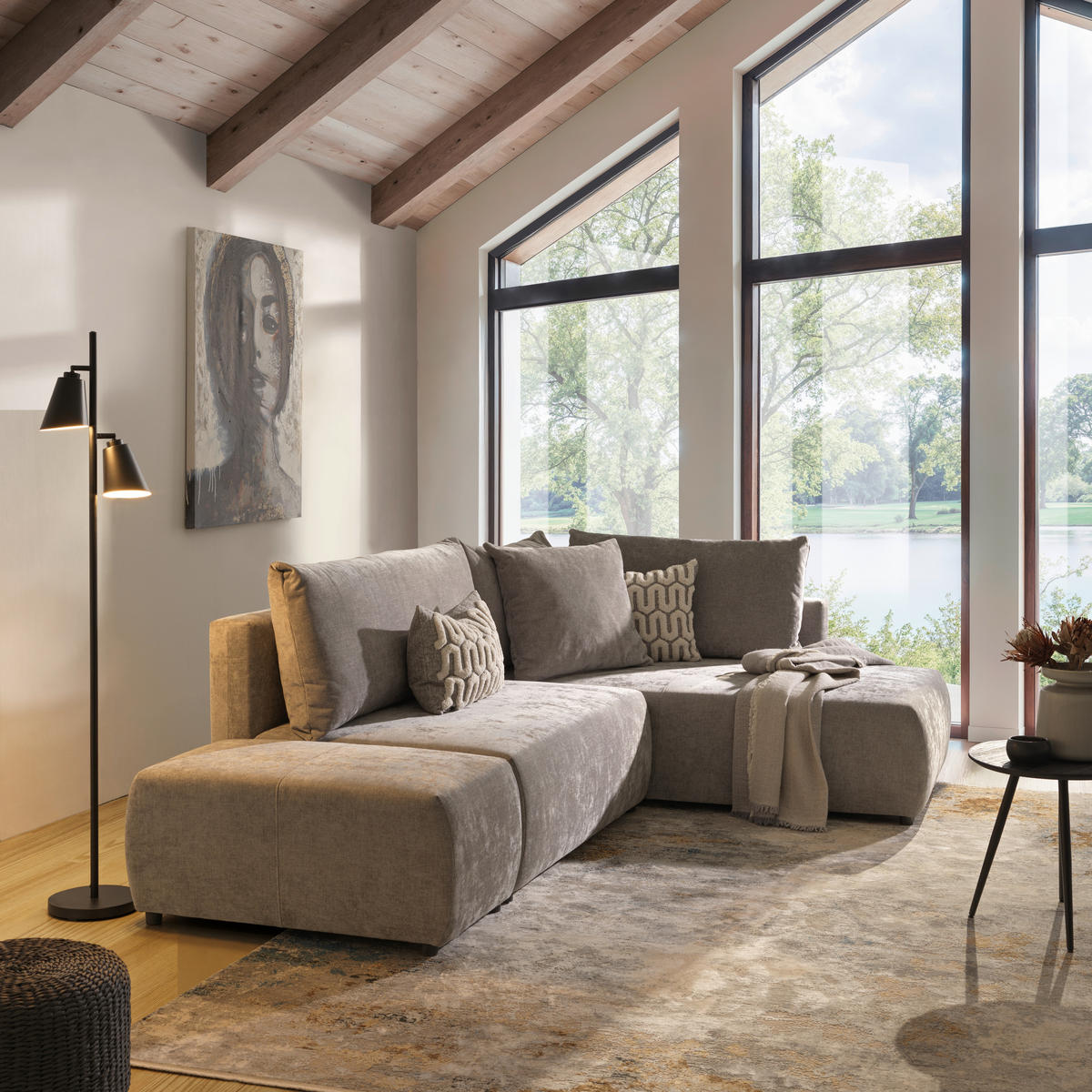 ECKSOFA in Flachgewebe Grau  - Schwarz/Grau, Konventionell, Kunststoff/Textil (295/200cm) - Carryhome