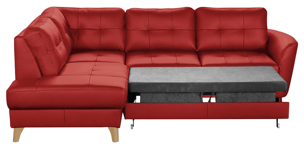 ECKSOFA in Lederlook Echtleder Rot  - Buchefarben/Rot, Design, Leder/Holz (190/236cm) - Livetastic
