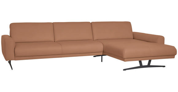 ECKSOFA in Echtleder Hellbraun  - Hellbraun/Anthrazit, KONVENTIONELL, Leder/Metall (324/182cm) - Ambiente