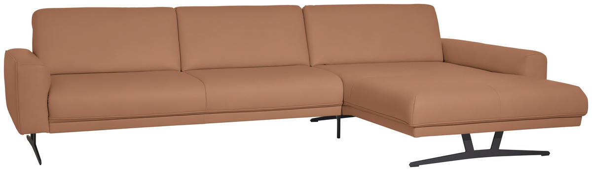 ECKSOFA in Echtleder Hellbraun  324/179 cm  - Hellbraun/Anthrazit, KONVENTIONELL, Leder/Metall (324/179cm) - Johann Jakob
