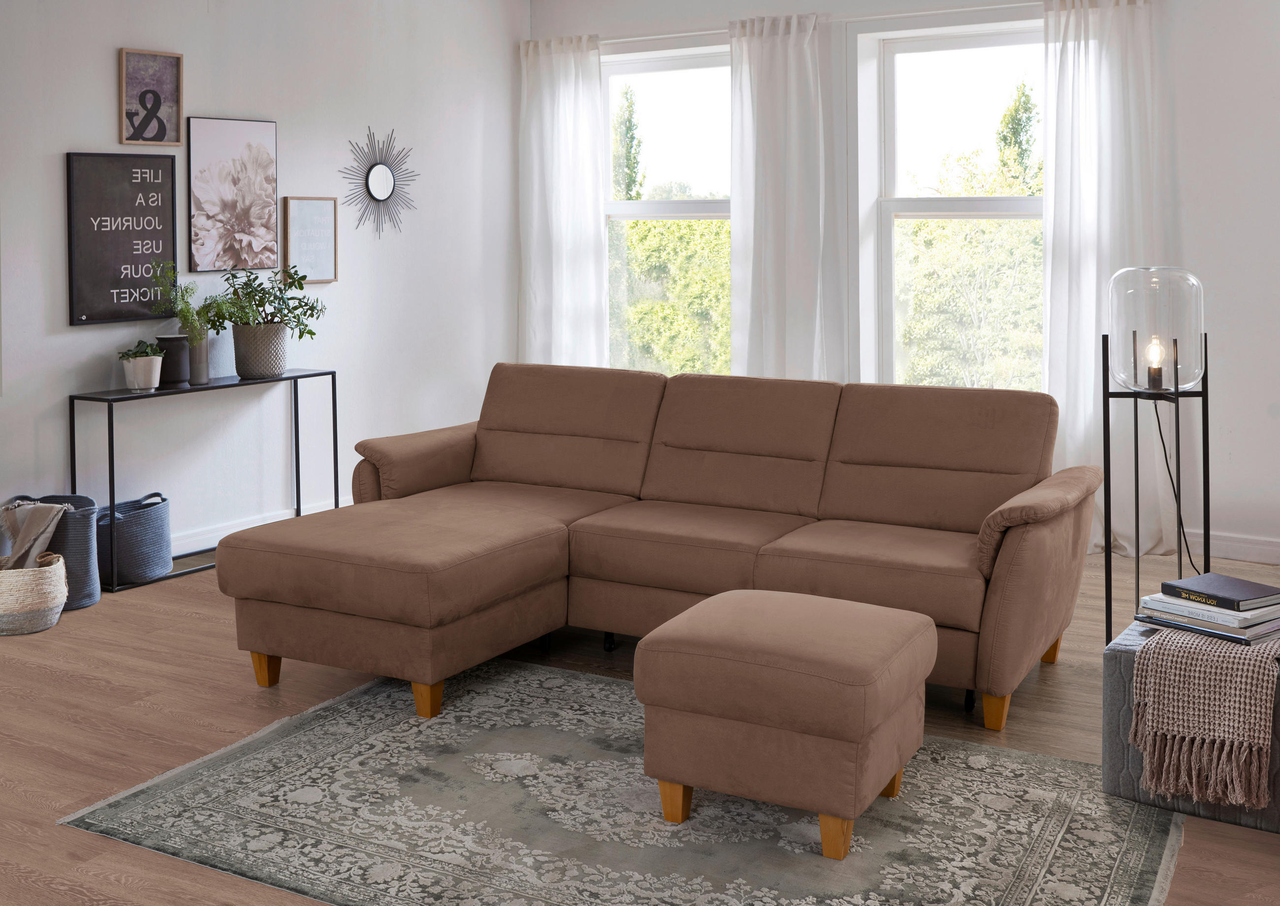 ECKSOFA in Mikrofaser Braun  - Eichefarben/Braun, Konventionell, Holz/Textil (163/244cm) - Sit & More
