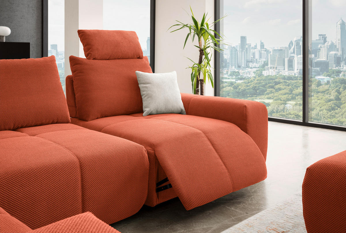 ECKSOFA in Velours Terracotta  - Terracotta/Schwarz, Design, Kunststoff/Textil (236/326cm) - Xora
