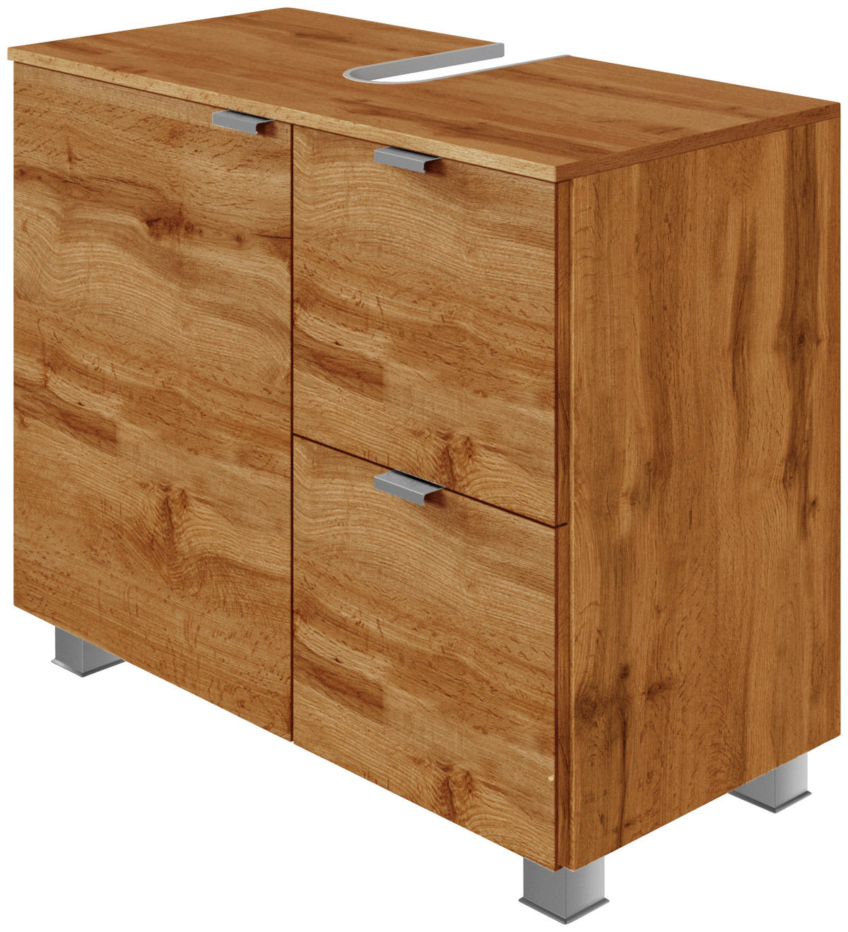 WASCHBECKENUNTERSCHRANK 70/53/35 cm  - Eiche Wotan/Silberfarben, MODERN, Holzwerkstoff (70/53/35cm) - Held