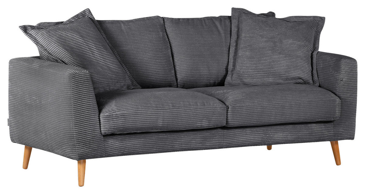 2,5-SITZER in Cord Anthrazit  - Anthrazit/Naturfarben, Romantik / Landhaus, Holz/Textil (195/69/100cm) - Landscape