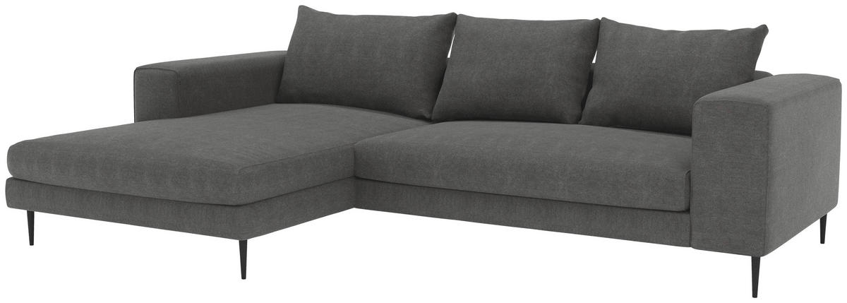 ECKSOFA in Struktur Dunkelgrau  - Dunkelgrau/Schwarz, Modern, Textil/Metall (170/325cm) - Trendmanufaktur