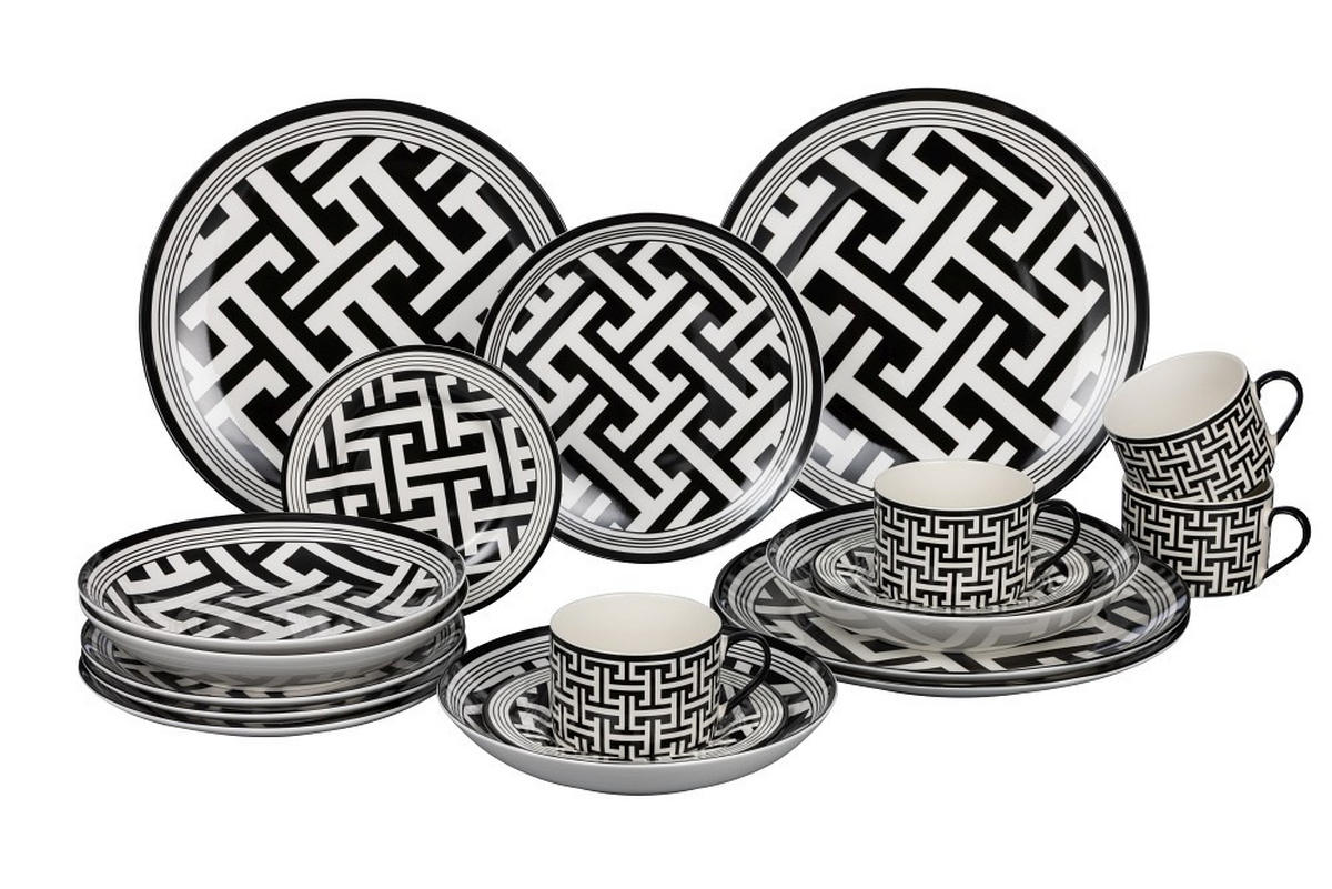 KOMBINOVANÁ SOUPRAVA 20dílné, porcelán (new bone china) keramika  - bílá/černá, Design, keramika - Novel