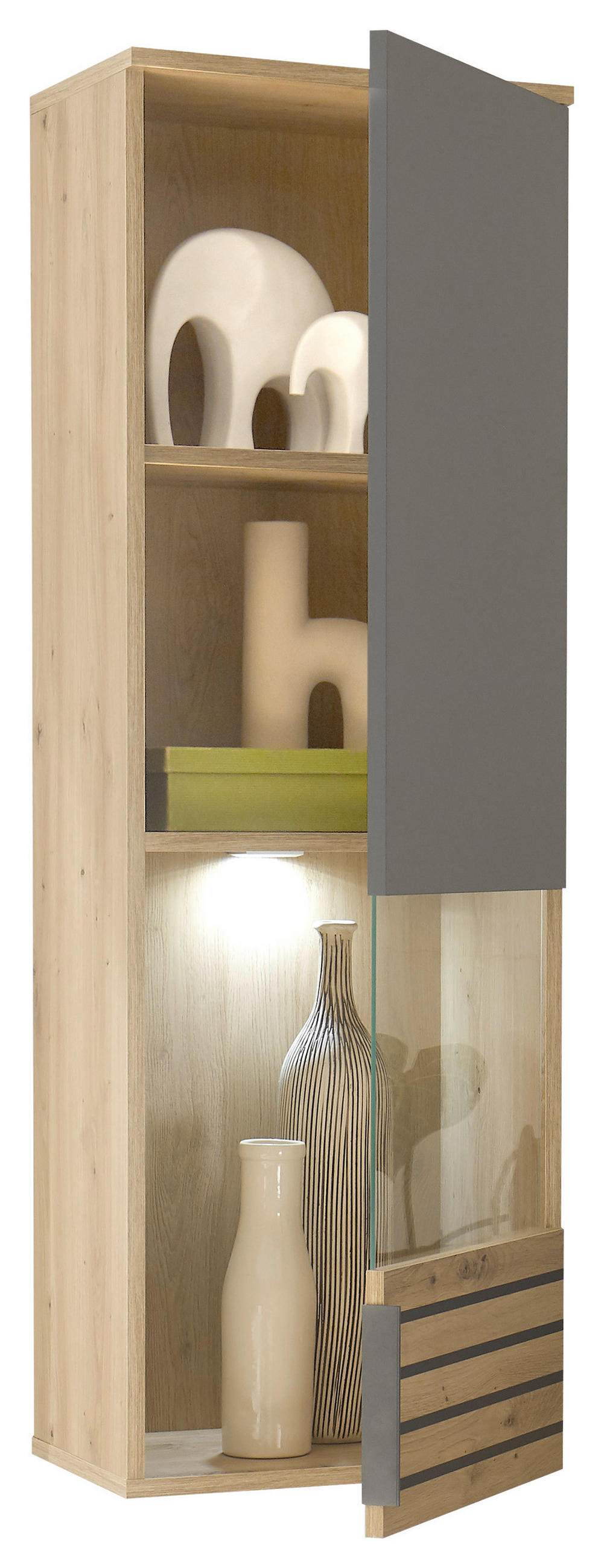 HÄNGEVITRINE in Eiche Artisan, Grau  - Eiche Artisan/Grau, Design, Glas/Holzwerkstoff (40/122/30cm) - MID.YOU