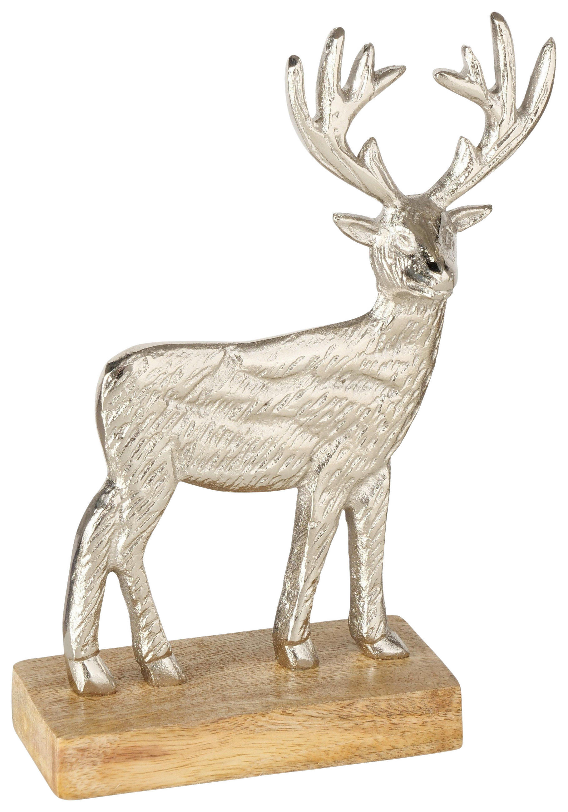 DEKOHIRSCH - Silberfarben, Trend, Holz/Metall (16/6/22cm)