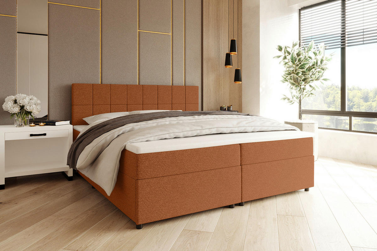 BOXBETT 160/200 cm,  in Rostfarben, Topper, Matratzen, Bettschubladen, H3 = fest  - Rostfarben/Schwarz, KONVENTIONELL, Kunststoff/Textil (160/200cm) - Boxxx