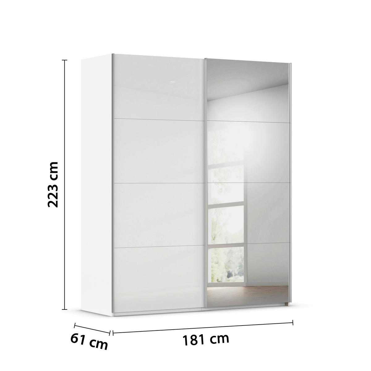 SCHWEBETÜRENSCHRANK 181/223/68 cm 2-türig Weiß  - Alufarben/Weiß, Basics, Glas/Holzwerkstoff (181/223/68cm) - Novel