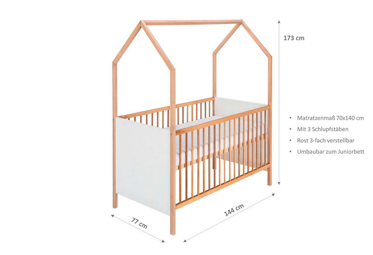 GITTERBETT Venice 144/77/173 cm  - Buchefarben/Weiß, Basics, Holz/Holzwerkstoff (144/77/173cm) - Schardt